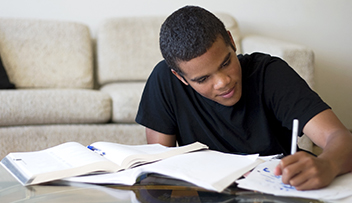 Resident working on home work.